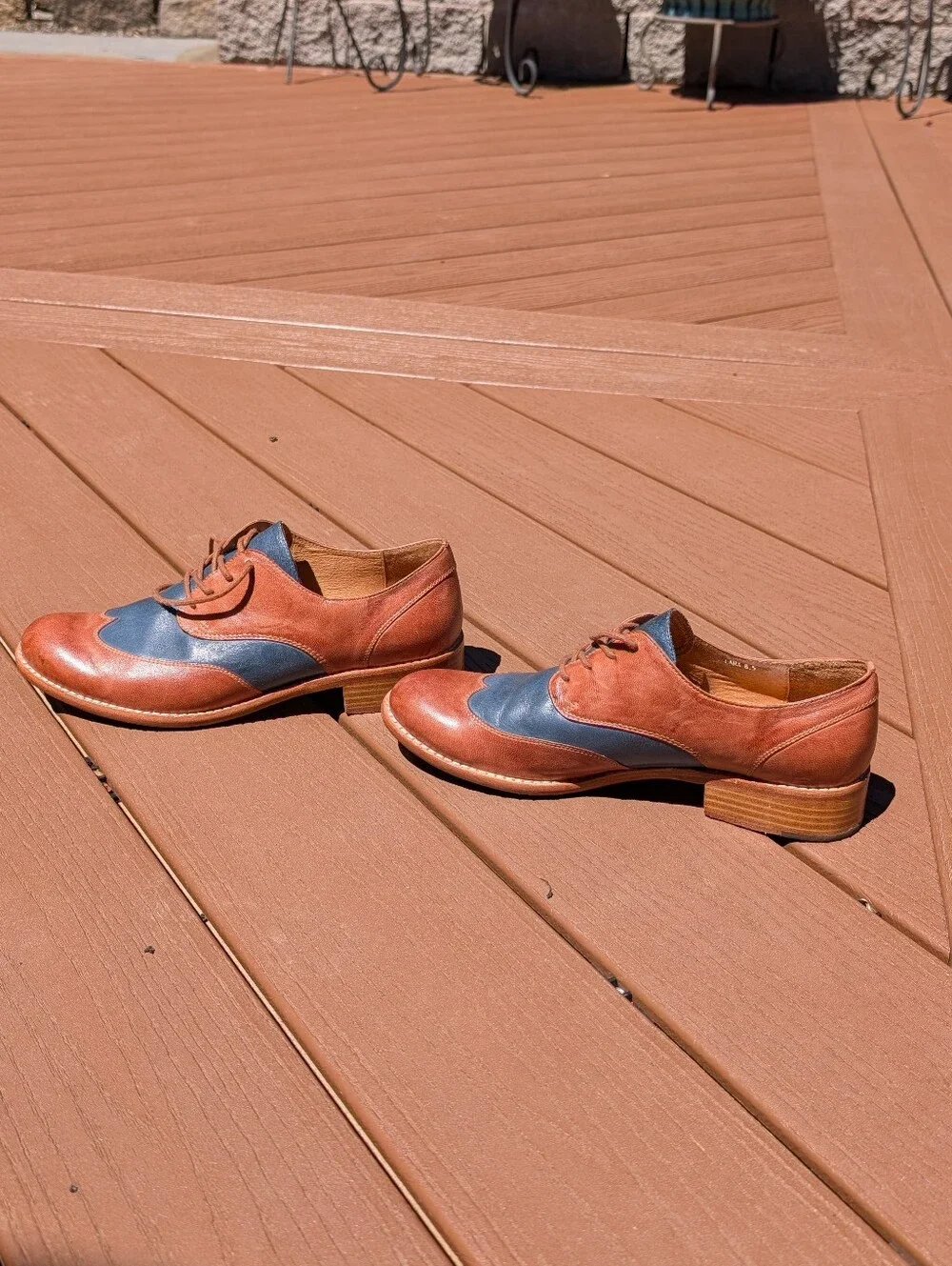 Chocolat Blu Brown and Blue Two-Tone Leather Flats